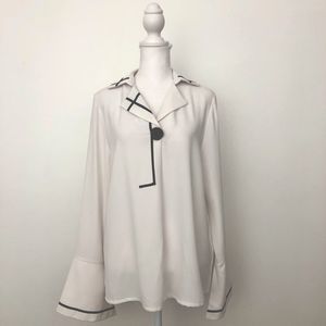 Patrizia Luca Milano Blouse Bell Sleeve Contrast Black Trim Women’s Size M
